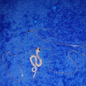 White and Black Austrian Crystal Snake Pendant with Chain